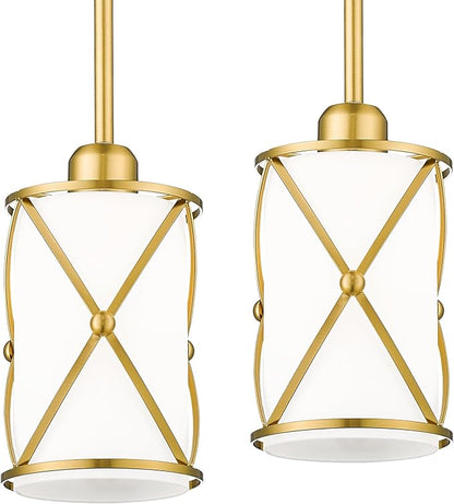 Brushed Gold Pendant Lights Kitchen Island, Modern 2 Pack Pendant Light with Frosted Glass, Farmhouse Mid Century Pendant Lighting for Dining Room, CH9176BGW-2PK