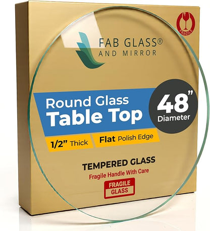 Fab Glass and Mirror 48 Inch Round Tempered Glass Table Top- (Flat Polished Edge) Table Top -1/2” Thick Round Glass Table, Dining, Coffee, and Office Tables