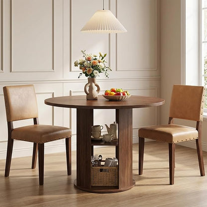 MAHANCRIS 43.3" Round Dining Table with Storage Shelf for 4, Circle Kitchen Dinner Table with Thick Tabletop, Circle Nook Table for Kitchen & Dining Room, Walnut DTWA11001