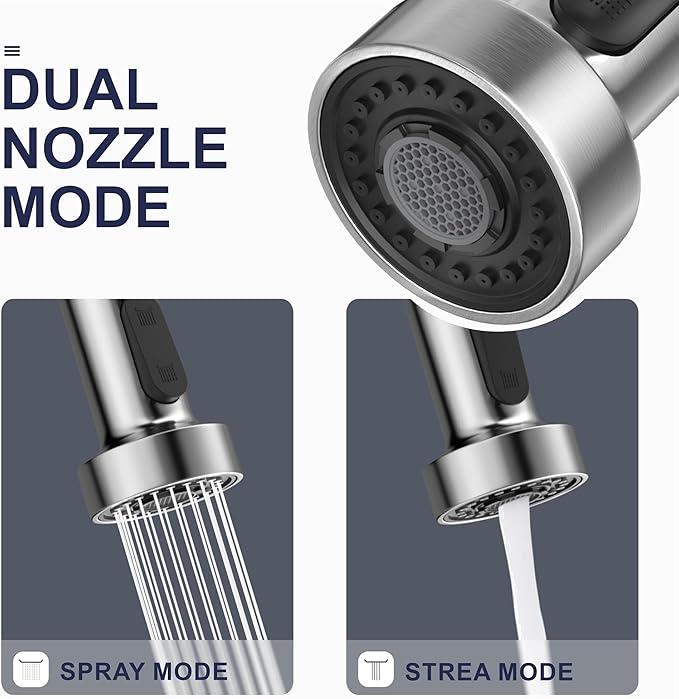 Brushed Nickel Kitchen Faucet with Pull Down Sprayer, Stainless Steel Spring Commercial Kitchen Sink Faucet with 10-Inch Deck,1 or 3 Hole Installation for Farmhouse, RV Camper, Laundry & Utility Sink