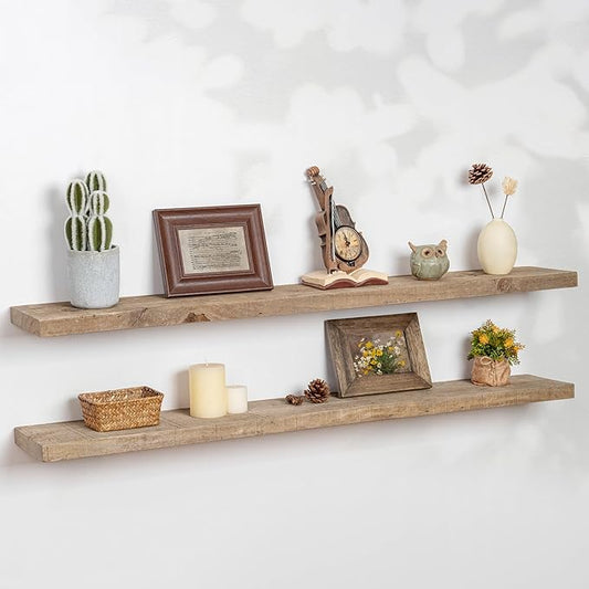 FLYJOE Floating Shelves | 8" Deep Rustic Reclaimed Barnwood Wall Hanging Shelves with Invisible Heavy-Duty Metal Bracket | Wall Mounted | Farmhouse Style | 48 inches, 2 PCs, Distressed Natural