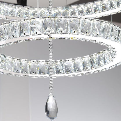 HAIXIANG 48 inch Large Size Glam Chandelier Crystal Ceiling Light for Living Room Chandeliers Lighting Fixtures with Remote Dimmable LED Light,Silver Chrome Luxury Interior Light