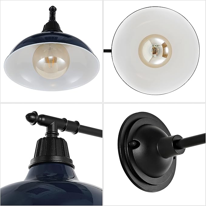 JONATHAN Y 12.25" Navy/Black 1-Light Industrial Farmhouse Outdoor Sconce, Iron Wall Light with LED Bulb, Metal Bowl Shade, Vintage Porch Lamp for Entryway Patio Kitchen (JYL7615C)