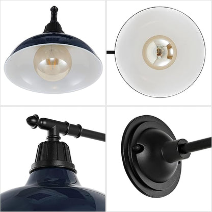 JONATHAN Y 12.25" Navy/Black 1-Light Industrial Farmhouse Outdoor Sconce, Iron Wall Light with LED Bulb, Metal Bowl Shade, Vintage Porch Lamp for Entryway Patio Kitchen (JYL7615C)