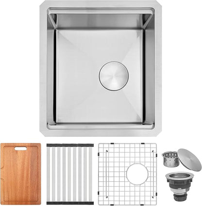 Bar Sink Undermount 16 X 18 inch,16 Gauge Stainless Steel Bar Sink Offset Drain Design,Outdoor Small RV Sinks,Wet Bar Prep Sink with Workstatin (16" X 18")
