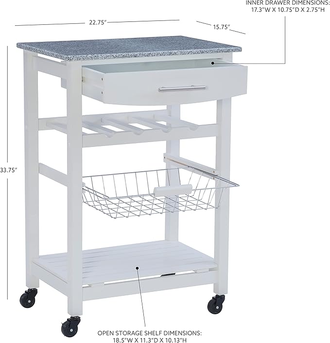 Linon Kitchen Island, White, 22.88 x 15.75 x 33.88
