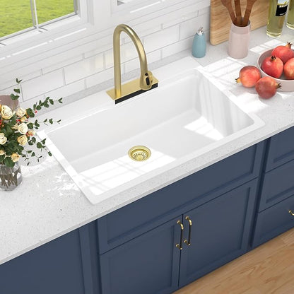 33x22 inch Drop In Kitchen Sink With Faucet White Waterfall Smart Granite Composite Workstation Kitchen Sink Top Mount Single Bowl 33"W x 22"D x 10"H