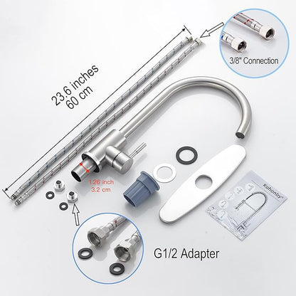 Single Handle High Arc Brushed Nickel Kitchen Faucet Stainless Steel Commercial Single Hole Kitchen Sink Faucet, Modern One Hole Bar Sink Faucet with Deck Plate