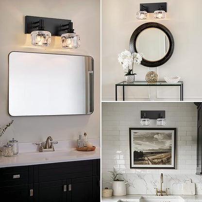 Farmhouse Vanity Light Fixtures 2-Light Bathroom Vanity Light Black Vanity Lights for Bathroom(13.3inches in Length)