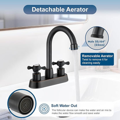 4 Inch Centerset Bathroom Faucets Double Cross Handle Bathroom Sink Faucet Deck Mounted Vintage RV Farmhouse Vanity Basin Mixer Tap with Pop up Drain,Oil Rubbed Bronze