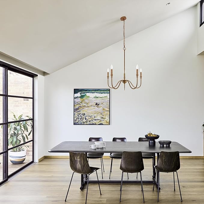 5-Light Farmhouse Chandelier Lighting Fixture, Linear Pendant Light for Kitchen Island, Dining & Living Room, Retro Bronze Finished