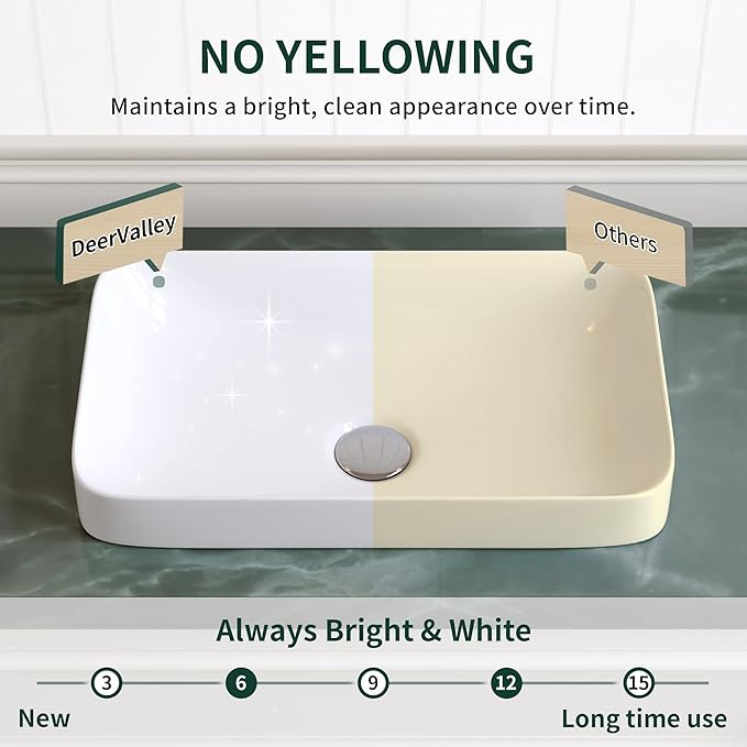 DeerValley Bathroom Vessel Sink, 19.29'' x 11.81'' x 4.72'' Semi Recessed Bathroom Sink Rectangular White Ceramic Sinks for Bathroom Modern Bath Sink Bowl Vanity Sinks Above Counter Basin DV-1V0047