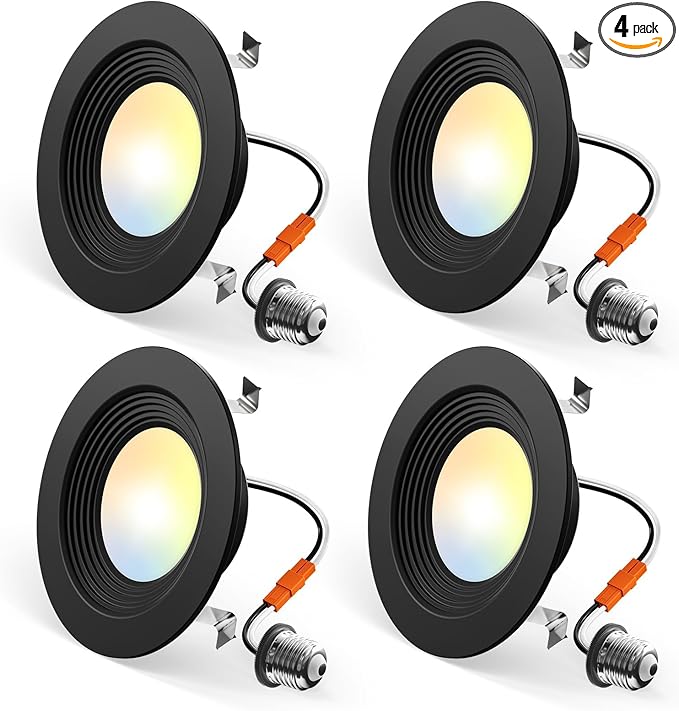 Amico 4 Pack 4 inch 5CCT LED Recessed Lighting, Dimmable, 8.5W=60W, 650LM, 2700K/3000K/4000K/5000K/6000K Selectable, Retrofit Can Lights with Baffle Trim, IC Rated - ETL & FCC, Black