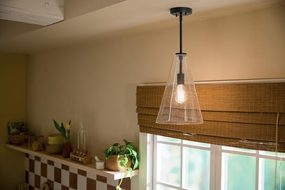 Everly 13.75" 1-Light Bell Pendant with Clear Glass in Black, for a Kitchen Island, Dining Nook, or Home Bar, (13.75" x 7") 42456BK