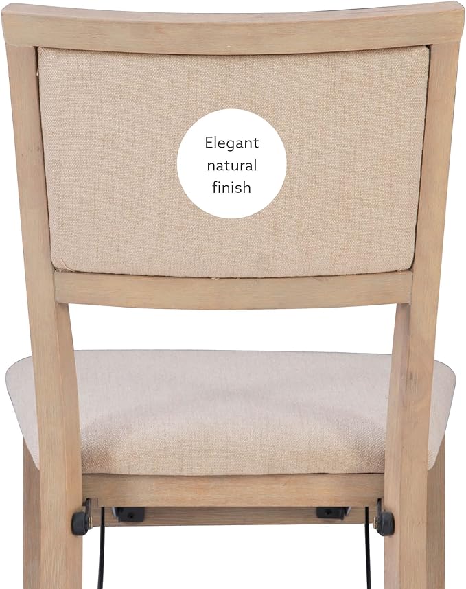 Linon Keira Natural Rustic Wooden Folding Chair with Beige Upholstered Seat and Back Set of 2
