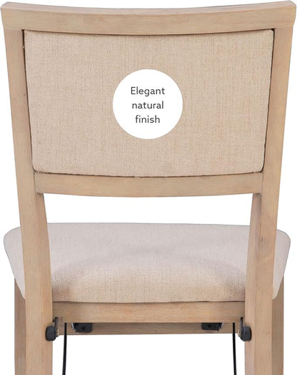 Linon Keira Natural Rustic Wooden Folding Chair with Beige Upholstered Seat and Back Set of 2