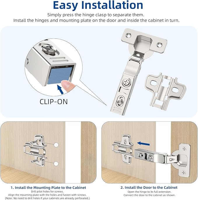 Chibery 20 Pack Full Overlay Soft Close Concealed Frameless Cabinet Hinges, Satin Nickel, 105°, Stop at Will 45-105 Degree, Self Closing, 3D Adjustment, Clip On, Stainless Steel for Cupboard Kitchen