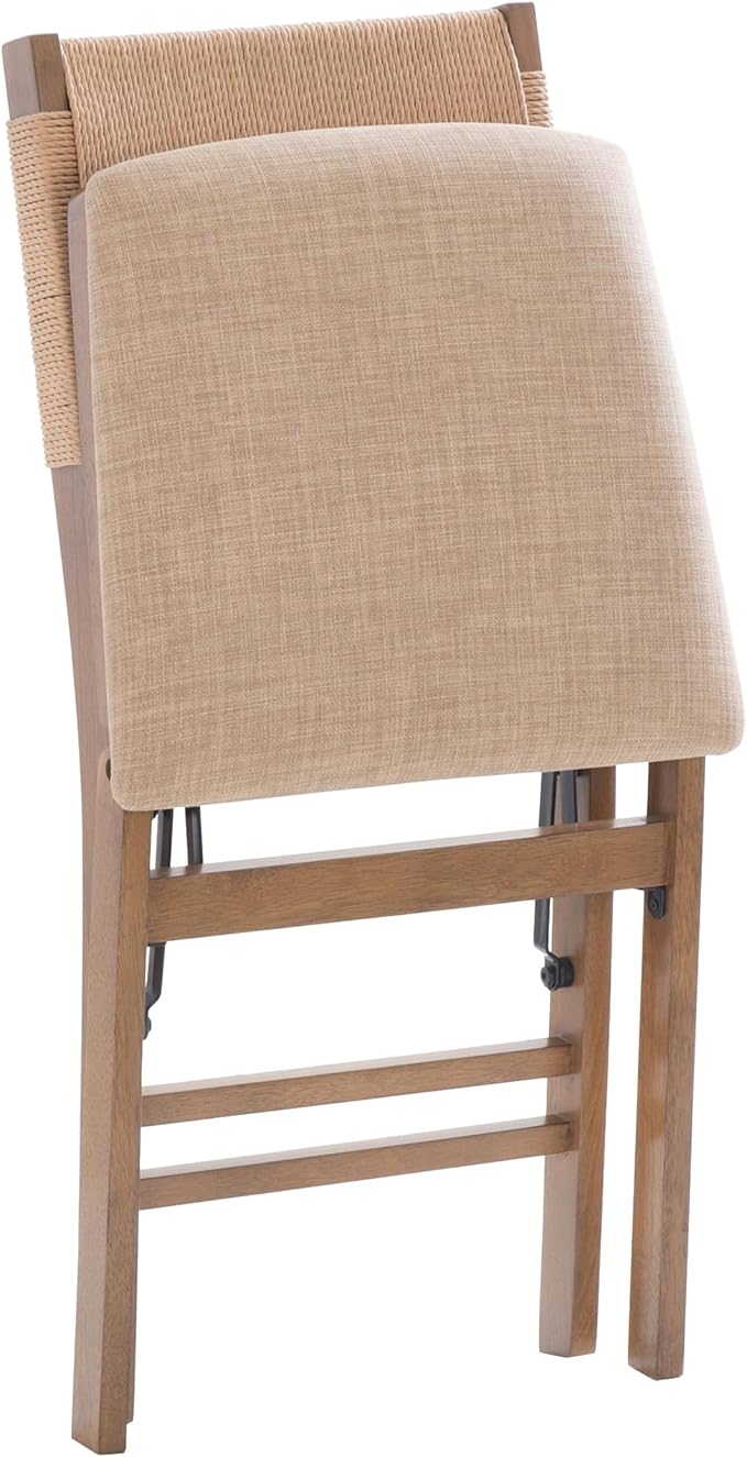 Bennett Natural Folding Chair with Rope Back and Linen Upholstered Seat Set of 2 by Linon