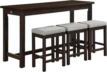 Lexicon Oreille Bar Table with Stools Set, Modern Console Table with Stools - 4-Piece Set with 2 USB Ports & A/C Power Outlets, Counter Height, Discrete Drawer, Perfect Dining Room & Kitchen Espresso