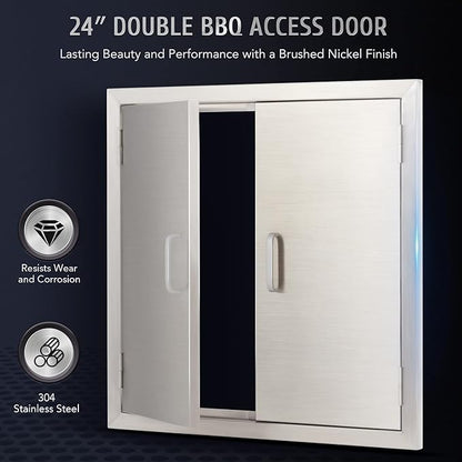CO-Z Outdoor Kitchen Doors, 24" W x 24" H Weatherproof Built in 304 Stainless Steel Double Access Doors for Outside Kitchen Commercial BBQ Island Grilling Barbeque Oven Grill Storage Cabinet Door