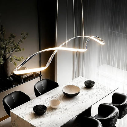 39 Inch Modern LED Pendant Light, Remote Control Dimmable Adjustable Height, DIY Kitchen Island Lighting & Dining Room Chandelier, Chrome Plated Energy Saving Linear Chandelier