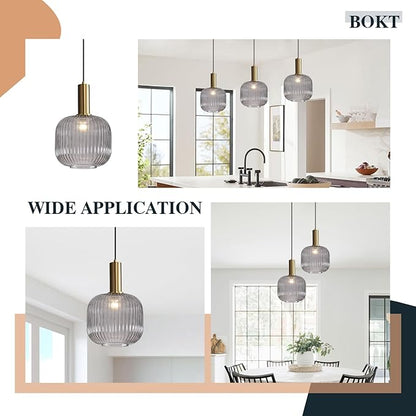 BOKT Modern 1-Light Gold Globe Pendant Light Mid Century Smoke Gray Ceiling Pendant Lighting Glass Ball Round Pendant Lamp Single Brushed Brass Pendant Light Fixture Kitchen Island (Smoke Gray)
