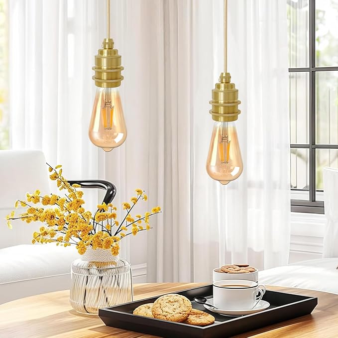 Mini Pendant Light Cord Kit, Industrial Retro Gold Pendant Light, 3.94ft Adjustable Woven Hanging Light Cord, Vintage Lamp Holder Fixture E26 Lamp Socket for Kitchen Farmhouse, Bulb Not Included