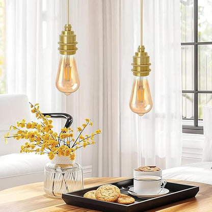 2Pack Vintage Mini Pendant Light Kit, 3.94ft Adjustable Woven Hanging Light Cord, E26 Lamp Socket, Retro Industrial Pendant Light Fixtures for Kitchen Island Bedroom Farmhouse, Bulb Not Included