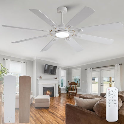 72 inch Ceiling Fans with Lights and Remote,8 Blades White Ceiling Fan with Light, Large Air Volume, Reversible Quiet DC Motor, Modern Ceiling Fans for Indoor Outdoor Living Room Large Room