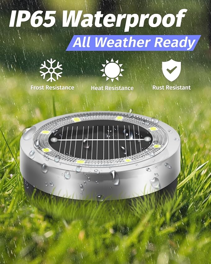 SenLuKit Mini Solar Ground Lights 2 Pack Outdoor IP65 Waterproof Solar Flat Garden Light Solor Powered Disc Pathway Lights for Outside Walkway Yard Landscape Patio Lawn Driveway-Cool White