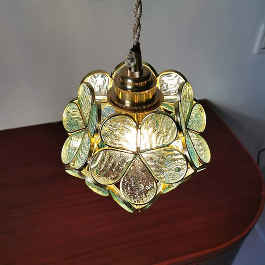 Bieye L10743 Petals Tiffany Style Stained Glass Ceiling Pendant Light with 8-inch Wide Lampshade (Textured Aqua Blue, 8" Cherry Blossom)