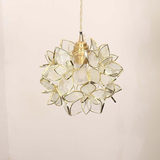 Bieye L10967 Petals Tiffany Style Stained Glass Ceiling Pendant Light with 8-inch Wide Lampshade (Clear, 8" Rose Lily)