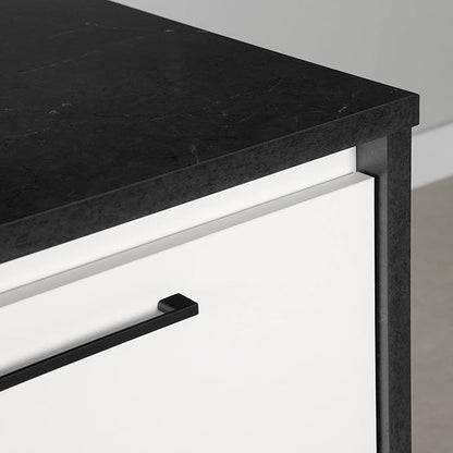 South Shore Myro Kitchen Island Faux Black Stone and White, Contemporary