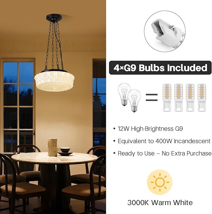 13.8" Milk Glass Pendant Light, Vintage Schoolhouse Chandelier, Mid Century Modern Hanging Ceiling Fixture for Kitchen Island, Dining Room, Bedroom, Hallway, Farmhouse Lighting White Lamp