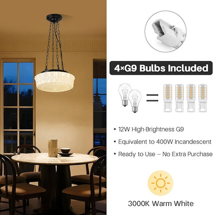 13.8" Milk Glass Pendant Light, Vintage Schoolhouse Chandelier, Mid Century Modern Hanging Ceiling Fixture for Kitchen Island, Dining Room, Bedroom, Hallway, Farmhouse Lighting White Lamp