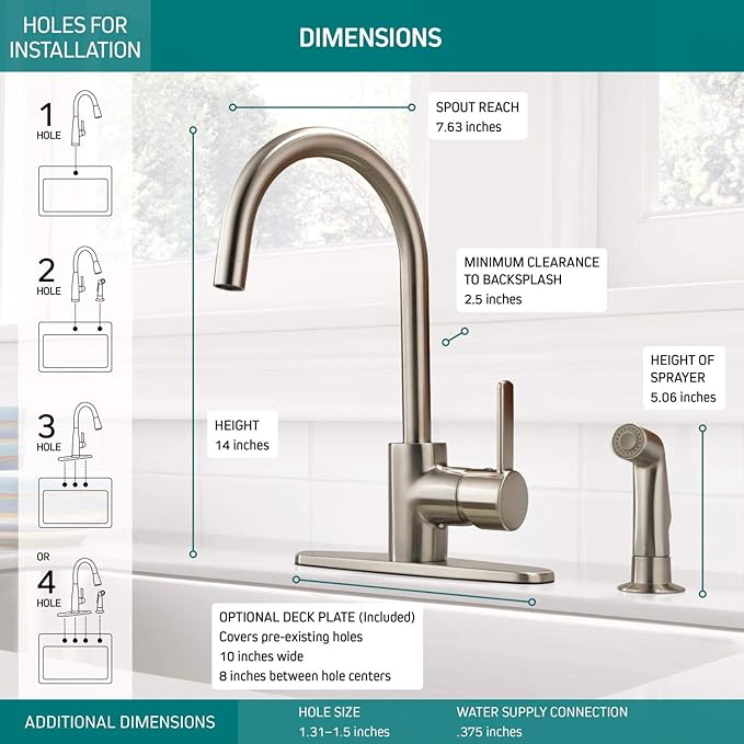 Peerless Precept Single-Handle Kitchen Sink Faucet with Side Sprayer, Stainless P199152LF-SS