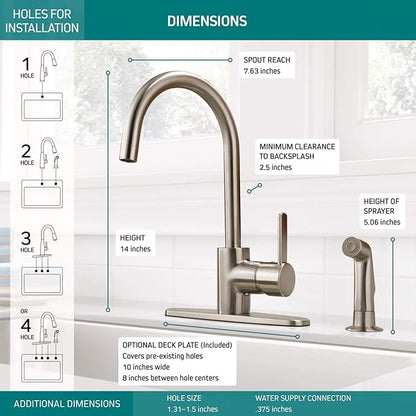 Peerless Precept Single-Handle Kitchen Sink Faucet with Side Sprayer, Stainless P199152LF-SS