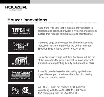 Houzer Club Stainless Steel Kitchen Bar & Prep Sink: 10 Inch Undermount Compact Oval Sink with Strainer, Durable & Versatile, Essential for Home & Apartment: CS-1105-1