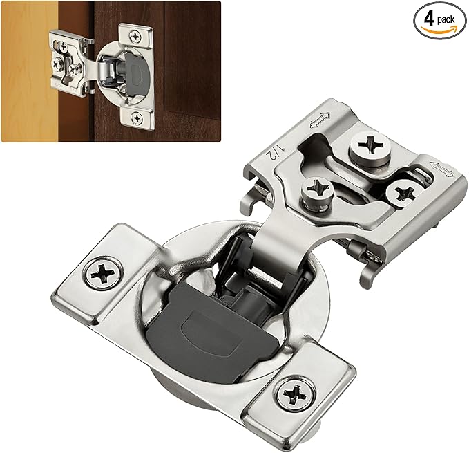 Home Expert 4 Pack (2 Pairs) 1/2" Overlay Soft Close Cabinet Hinges, Satin Nickel Stainless Steel Concealed Hinges with 3D Self-Closing for Face Frame Doors & Kitchens