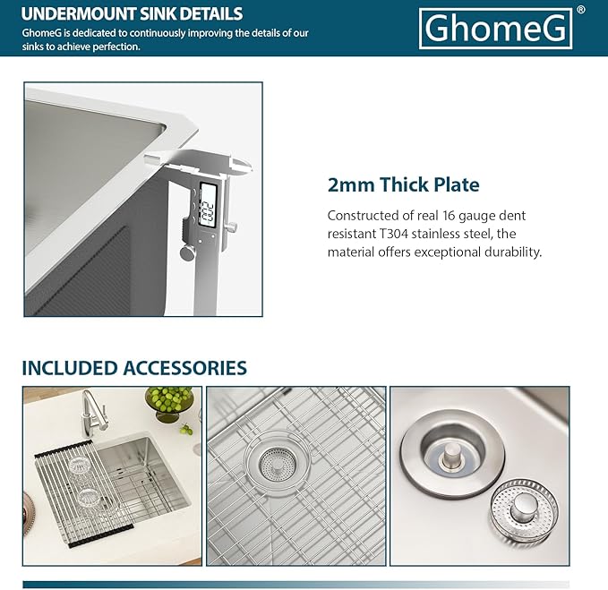 21 Undermount Kitchen Sink 21"x18"x8" Single Bowl 16 Gauge Stainless Steel Under Counter Single Bowl Kitchen Sinks Basin with Drain Strainer