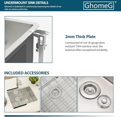 21 Undermount Kitchen Sink 21"x18"x8" Single Bowl 16 Gauge Stainless Steel Under Counter Single Bowl Kitchen Sinks Basin with Drain Strainer