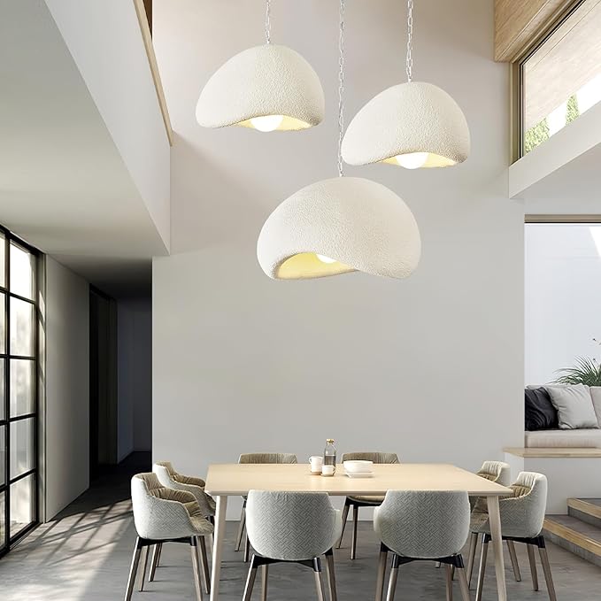 Wabi Sabi Pendant Lights,15.7in White Modern Pendant Light Resin Hanging Lamp Kitchen Island Lighting Modern Japandi Chandelier for Dining Room Bedroom Hallway Restaurant Foyer