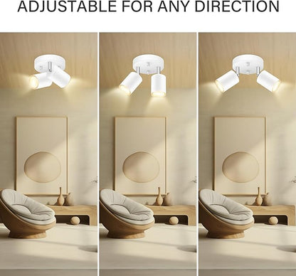AUQUEE LED 2 Light Track Lighting Kit, LED Track Lighting Fixtures, White Round Ceiling Spot Lighting, Flexibly Rotatable Light Head for Kitchen, Living Room, Bedroom, GU10 Bulb Not Included