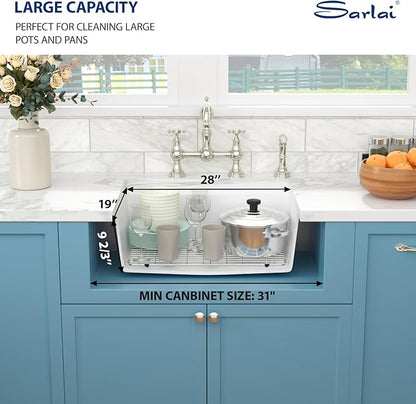Sarlai 28 Granite Composite Kitchen Sink - 28 x 19 Inch Granite Undermount Kitchen Sink Ledge Workstation Under-Mount White Quartz Classic Single Bowl Sinks Under Counter Basin With Accessories