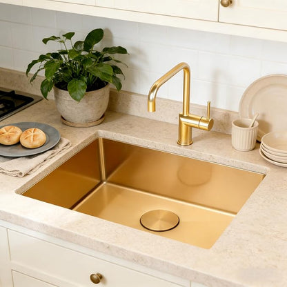 MILOSEN Gold Kitchen Sink, 23x18 inch Gold Undermount Kitchen Sinks, 16 Gauge T304 Stainless Steel Laundry Sinks with Custom Accessories, Deep Single Bowl Utility Sink with Bottom Grid