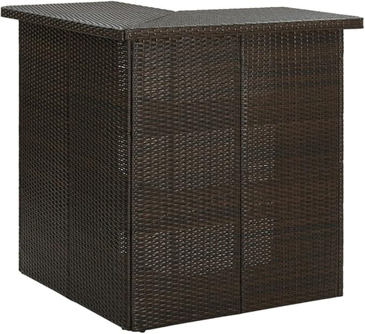Corner Bar Table with 3 Shelves, Modern Brown Poly Rattan and Steel Frame for Kitchen, Dining Room or Outdoor Patio