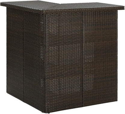 Corner Bar Table 19.7x39.4x41.3 in Brown Poly Rattan Steel Frame Bar Height Dining Table Indoor Outdoor Modern Small Dining Room Folding Patio Bistro