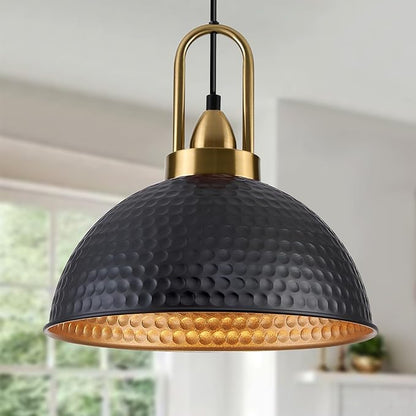 Black Pendant Lights Kitchen Island Industrial Adjustable Height Vintage Farmhouse Dome Hanging Light Fixtures for Barn, Dining Room 2 Packs