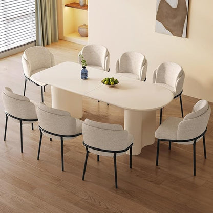 Guyii 70" Cream White Dining Table Set with 8 Chairs, Modern Kitchen Table, Indoor Use for Kitchen, Dining Room, Living Room, Small Spaces