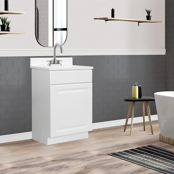 Design House Cultured Marble Vanity Top, 19 in W x 17 in D, Integrated 4 in Centerset Oval Sink & Backsplash, Solid White, 586172